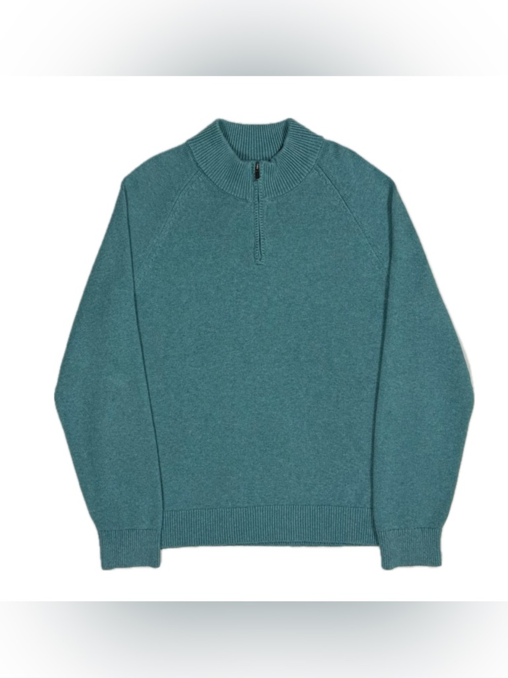LL Bean Sweater Mens Large Blue Teal Quarter Zip Pullover Cashmere Cotton Blend